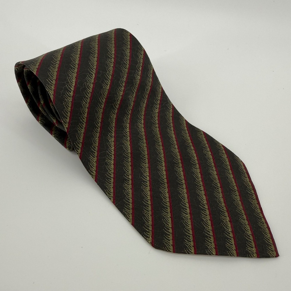 Giorgio Armani Cravatte Silk Tie Mens Grey Green Red Striped Made in Italy